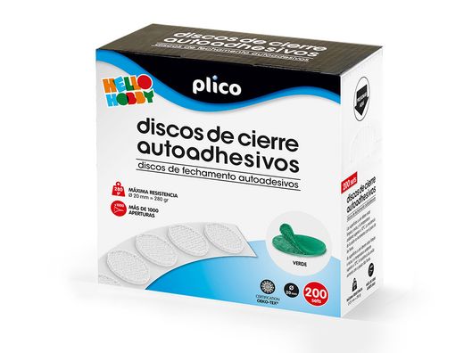Disco de cierre plico velcro autoadhesivo 20 mm diametro color verde caja de 200 unidades