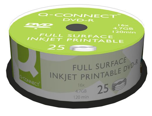Dvd-R Q-Connect con Superficie 100% Imprimible para Inkjet Capacidad 4,7Gb Duracion 120Mivelocidad 16X Bote de 25 Unid