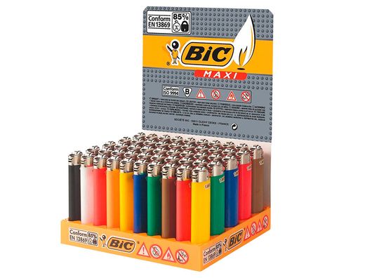 Encendedor bic maxi j26 expositor de 50 unidades colores surtidos