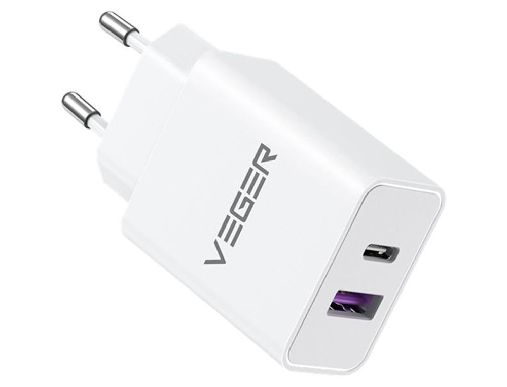 Enchufe cargador veger 65w usb-a/usb-c blanco