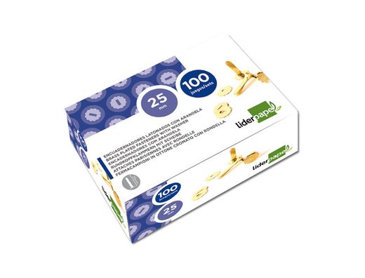 Encuadernadores Liderpapel 25 mm con Arandela -Latonados -Caja de 100
