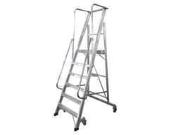 Escalera movil ktl de aluminio con plataforma y guardacuerpos plegable 6 peldaños serie 2xl-s