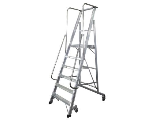 Escalera movil ktl de aluminio con plataforma y guardacuerpos plegable 6 peldaños serie 2xl-s