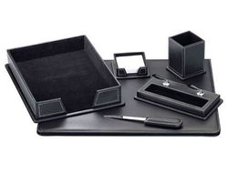 Escribania de Sobremesa Negro Simil Piel Juego de 6 Piezas
