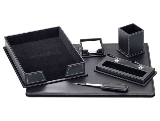 Escribania de Sobremesa Negro Simil Piel Juego de 6 Piezas