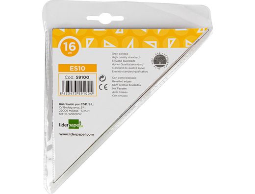 Escuadra Liderpapel Geometria 16 cm Plastico Cristal con Pestaña de Sujeccion