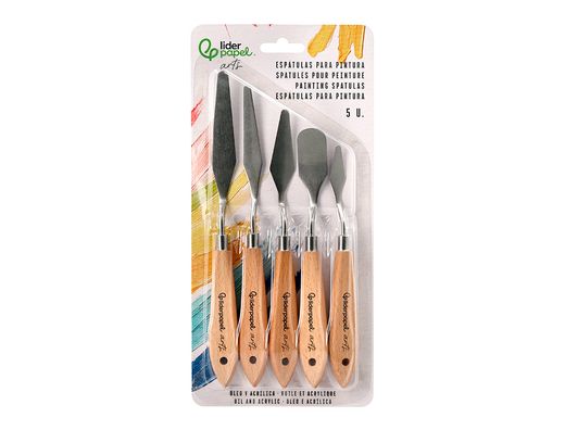 Espatula para pintura liderpapel metalica mango de madera juego de 5 unidades tamańos surtidos certificado