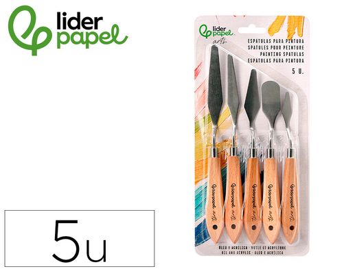 Espatula para pintura liderpapel metalica mango de madera juego de 5 unidades tamańos surtidos certificado