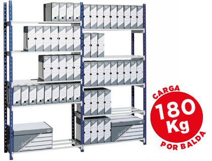 Estanteria Fast-Paperflow Metalica Azul 5 Estantes Gris 180Kg Por Estante 900Kg Por Modulo 200X100X35Cm Base