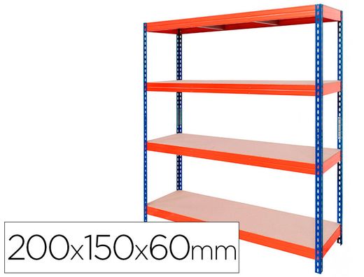 Estanteria metalica ar stabil xl 200x150x60 cm 4 estantes 500 kg por estante bandeja de madera sin tornillos color