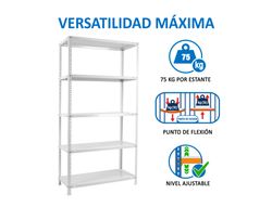Estanteria metalica simonrack kits advantage mini 5/400 color blanco 5 estantes 75 kg por estante 180x80x40 cm