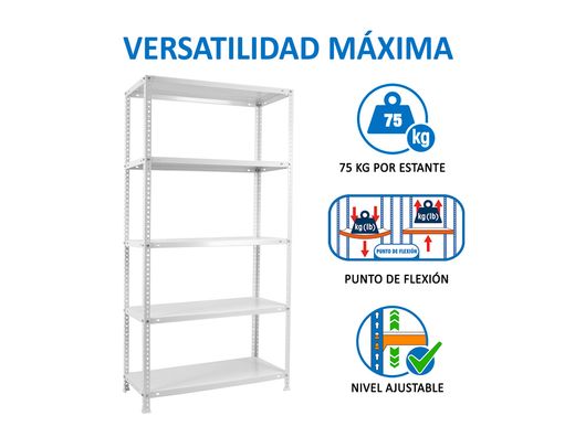 Estanteria metalica simonrack kits advantage mini 5/400 color blanco 5 estantes 75 kg por estante 180x80x40 cm