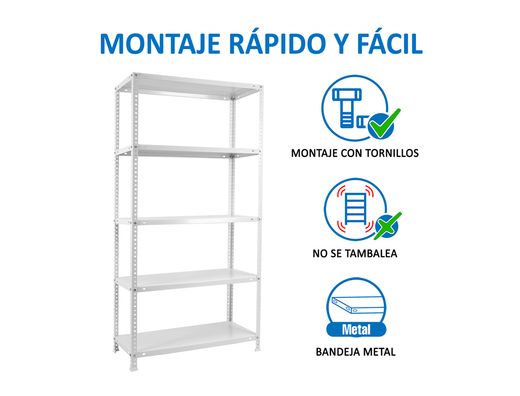 Estanteria metalica simonrack kits advantage mini 5/400 color blanco 5 estantes 75 kg por estante 180x80x40 cm