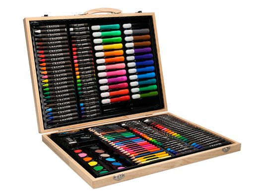 Estuche de pintura liderpapel madera 168 piezas maletin 39,3x30x4,8 cm