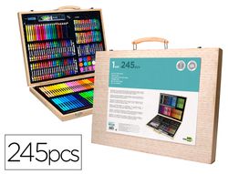 Estuche de pintura liderpapel madera 245 piezas maletin 49x36,6x4,5 cm