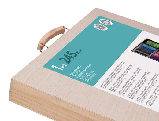 Estuche de pintura liderpapel madera 245 piezas maletin 49x36,6x4,5 cm