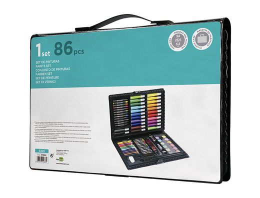 Estuche de pintura liderpapel plastico 86 piezas 34x23x3,2 cm