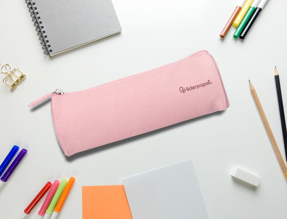 Estuche portatodo liderpapel classic cilindrico ancho 210x70mm rosa