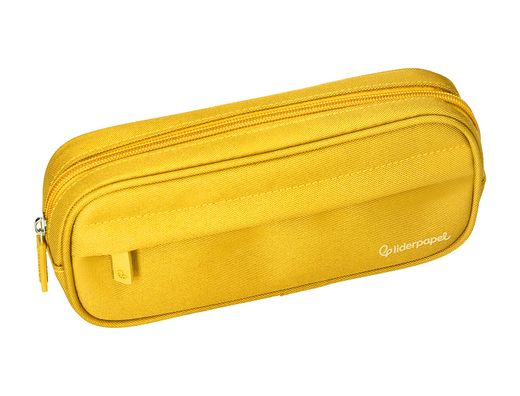 Estuche portatodo liderpapel classic ovalado 2 cremalleras con bolsillo delantero 210x90mm amarillo