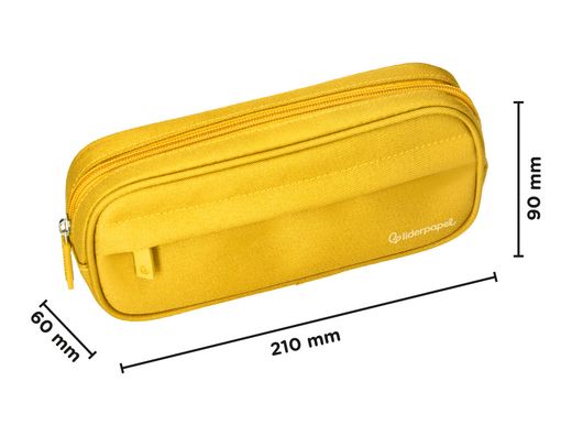 Estuche portatodo liderpapel classic ovalado 2 cremalleras con bolsillo delantero 210x90mm amarillo