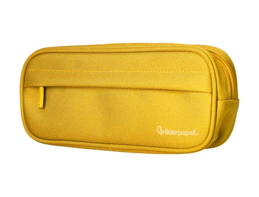 Estuche portatodo liderpapel classic ovalado 2 cremalleras con bolsillo delantero 210x90mm amarillo