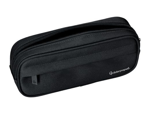 Estuche portatodo liderpapel classic ovalado 2 cremalleras con bolsillo delantero 210x90mm negro