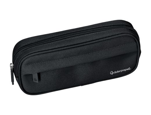 Estuche portatodo liderpapel classic ovalado 2 cremalleras con bolsillo delantero 210x90mm negro