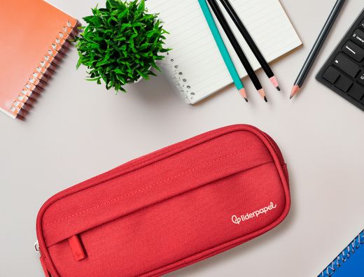 Estuche portatodo liderpapel classic ovalado 2 cremalleras con bolsillo delantero 210x90mm rojo