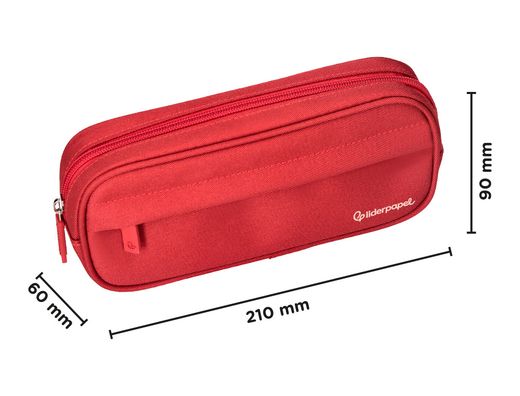 Estuche portatodo liderpapel classic ovalado 2 cremalleras con bolsillo delantero 210x90mm rojo