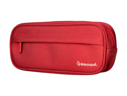Estuche portatodo liderpapel classic ovalado 2 cremalleras con bolsillo delantero 210x90mm rojo