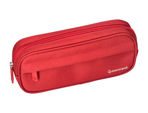 Estuche portatodo liderpapel classic ovalado 2 cremalleras con bolsillo delantero 210x90mm rojo