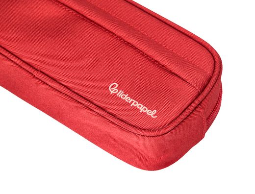 Estuche portatodo liderpapel classic ovalado 2 cremalleras con bolsillo delantero 210x90mm rojo