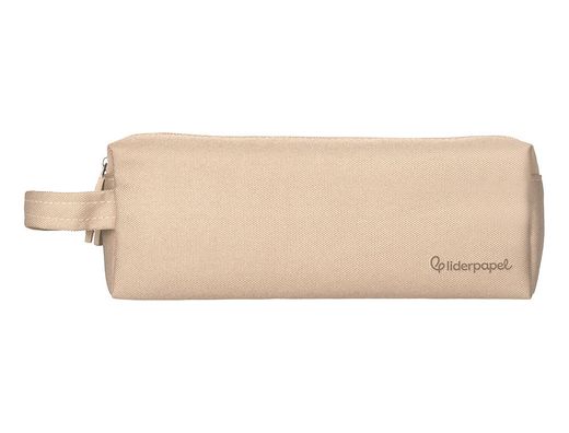 Estuche portatodo liderpapel classic rectangular con asa 2 cremalleras 210 x80mm crema