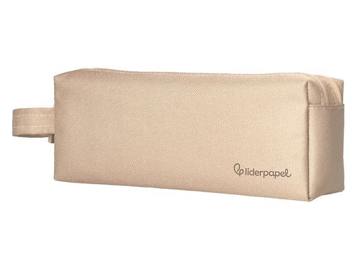 Estuche portatodo liderpapel classic rectangular con asa 2 cremalleras 210 x80mm crema