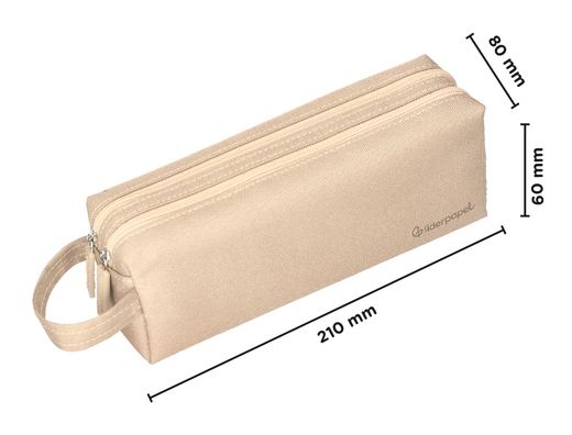 Estuche portatodo liderpapel classic rectangular con asa 2 cremalleras 210 x80mm crema