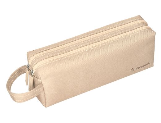 Estuche portatodo liderpapel classic rectangular con asa 2 cremalleras 210 x80mm crema