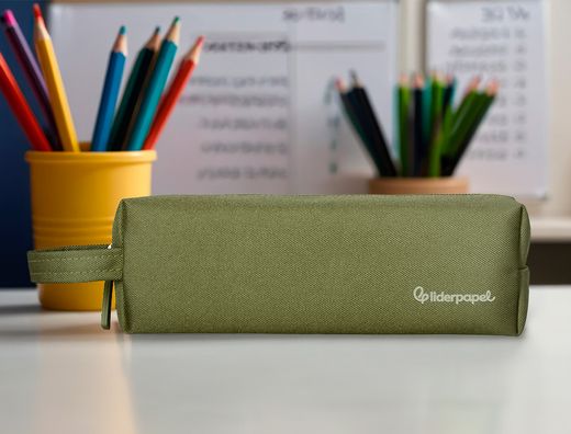 Estuche portatodo liderpapel classic rectangular con asa 210x70mm verde militar