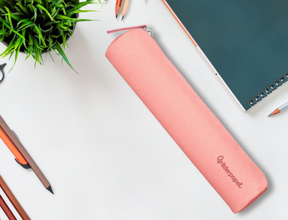 Estuche portatodo liderpapel slim cilindrico 220x45mm rosa