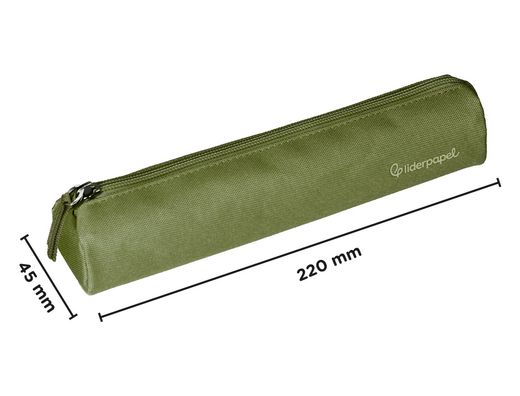 Estuche portatodo liderpapel slim cilindrico 220x45mm verde militar