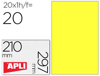 Etiqueta adhesiva apli 02878 tamaño 210x297 mm para laser fotocopiadora ink-jet caja con20 hojas din a4 amarillo