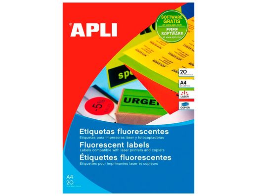 Etiqueta adhesiva apli 02880 tamaño 210x297 mm para fotocopiadora laser ink-jet caja con 20 hojas din a4 rojo