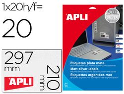 Etiqueta adhesiva apli 10071 metalizada tamaño 210x297 mm para fotocopiadora laser caja 20 hojas con 20