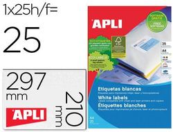 Etiqueta Adhesiva Apli 1215 Tamaño 210X297 mm para Fotocopiadora Laser Ink-Jet Caja con 25 Hojas con 25