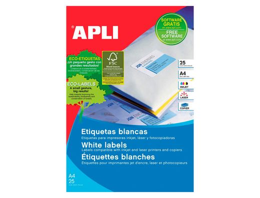 Etiqueta Adhesiva Apli 1215 Tamaño 210X297 mm para Fotocopiadora Laser Ink-Jet Caja con 25 Hojas con 25