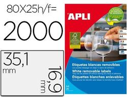 Etiqueta Adhesiva Apli 35,1X16,9 mm Fotocopiadora Laser Inkjet Caja 25 Hojas Din A4 con 2000 Etiquetas