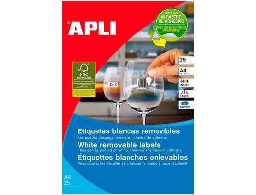 Etiqueta Adhesiva Apli 35,1X16,9 mm Fotocopiadora Laser Inkjet Caja 25 Hojas Din A4 con 2000 Etiquetas