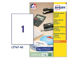 Etiqueta adhesiva avery blanca brillante laser 210x297 mm caja de 40 unidades