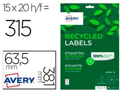 Etiqueta adhesiva avery blanca permanente reciclada 100% para impresora laser 63,5x38,1 mm caja de 315