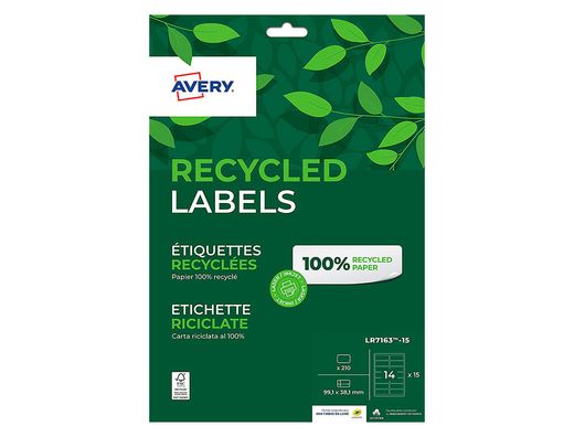 Etiqueta adhesiva avery blanca permanente reciclada 100% para impresora laser 99,1x38,1 mm caja de 210
