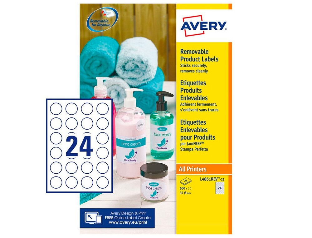Etiqueta adhesiva avery blanca redonda removible para impresora laser inyeccion tinta fotocopiadora 37 mm